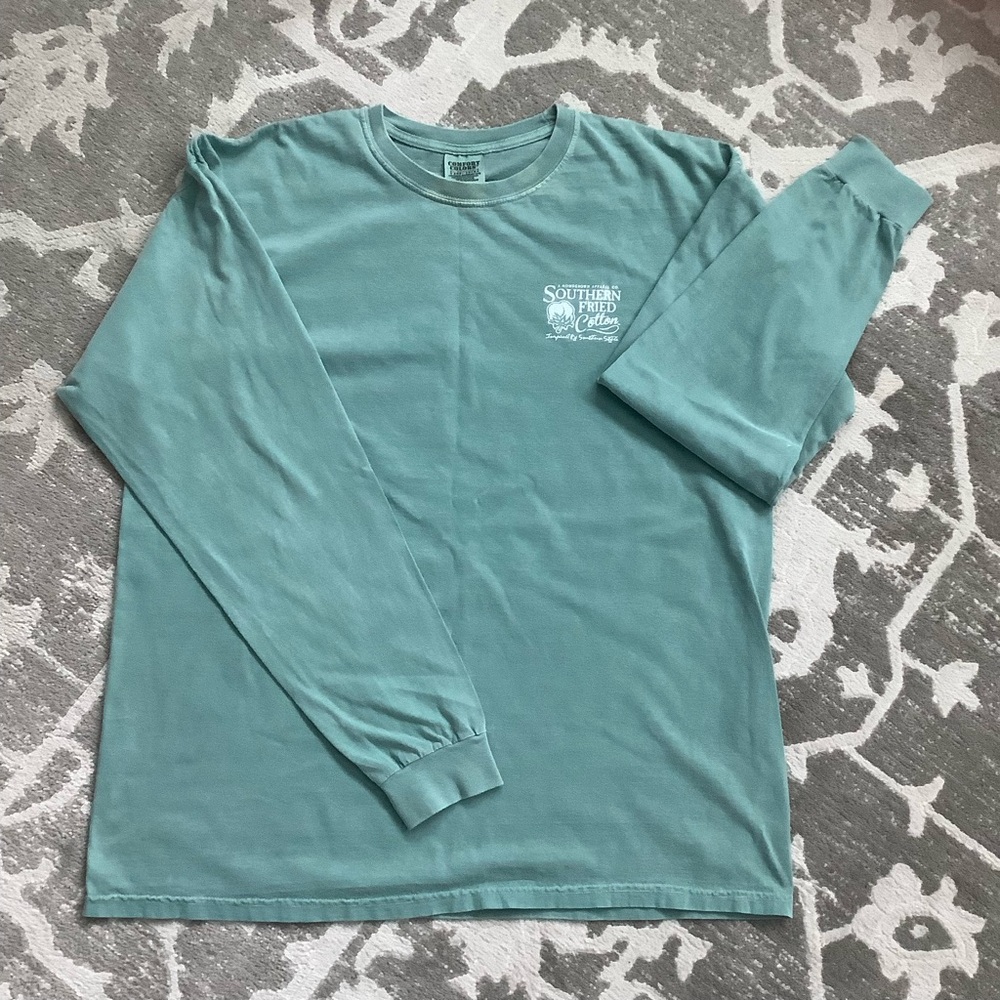 Southern Fried Cotton Seafoam Long Sleeve Shirt, XL